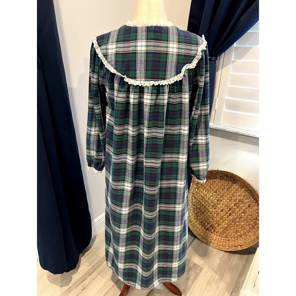 LANZ OF SALZBURG Blue and Green Plaid Long Flannel Nightgown Prairie Med. Cotton - Picture 6 of 11